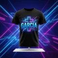 Black Garcia t shirt with neon cross graphic design printed on Comfort Colors 1717 garment dyed tee