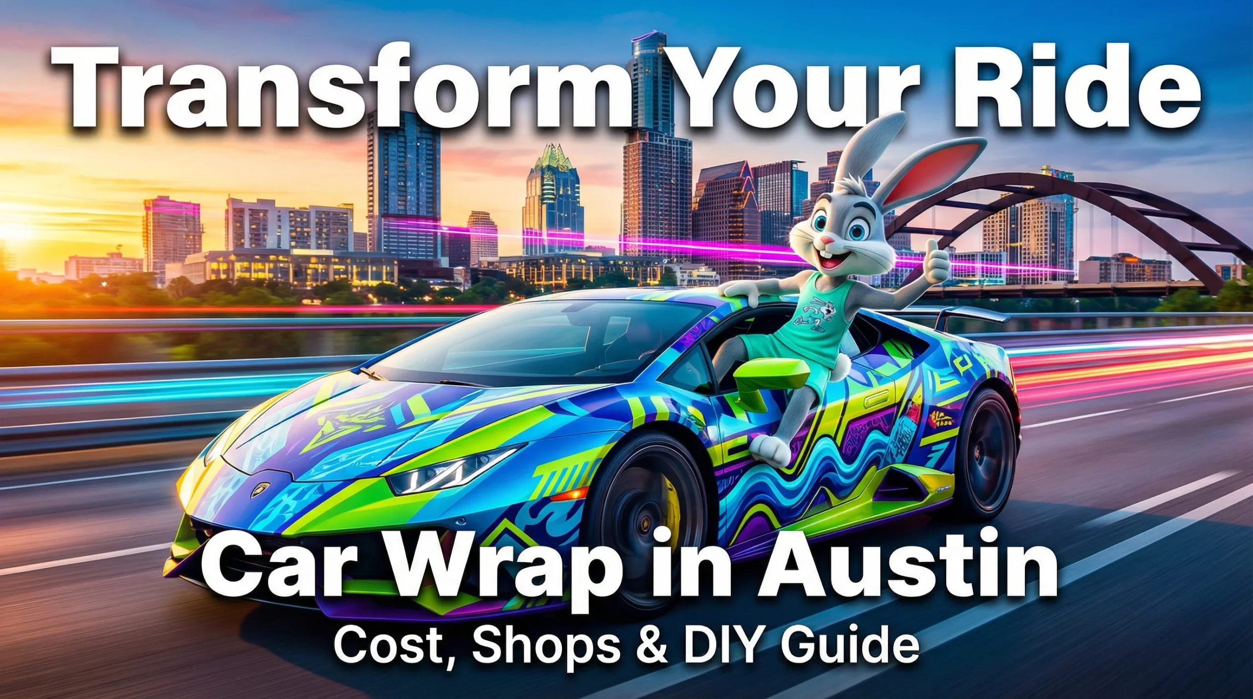 Car wrap design applied to a sports car in Austin with vibrant custom graphics and professional finish