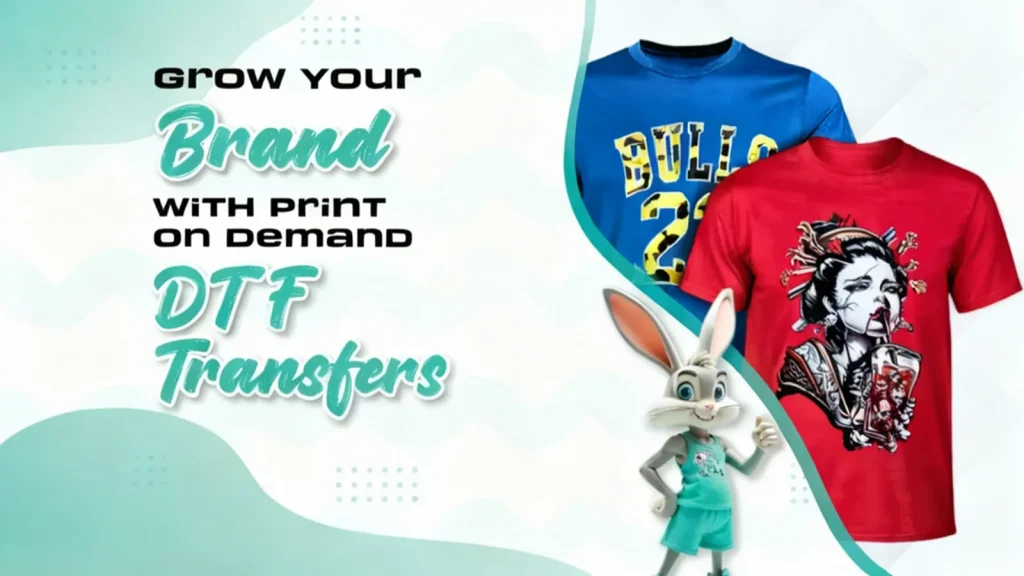 Print on Demand DTF transfers showcasing vibrant custom t-shirts for growing apparel brands and print businesses