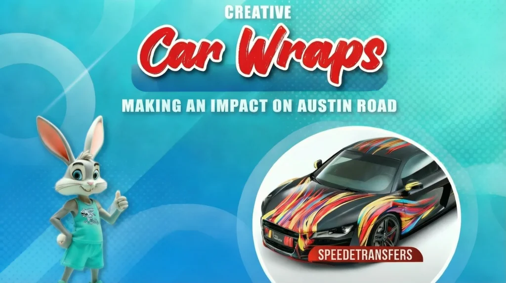 Creative car wraps featuring a custom wrapped sports car making a bold visual impact on Austin roads