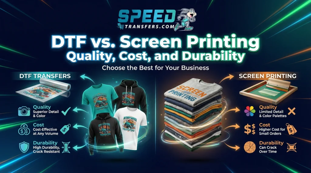dtf vs screen printing comparison infographic