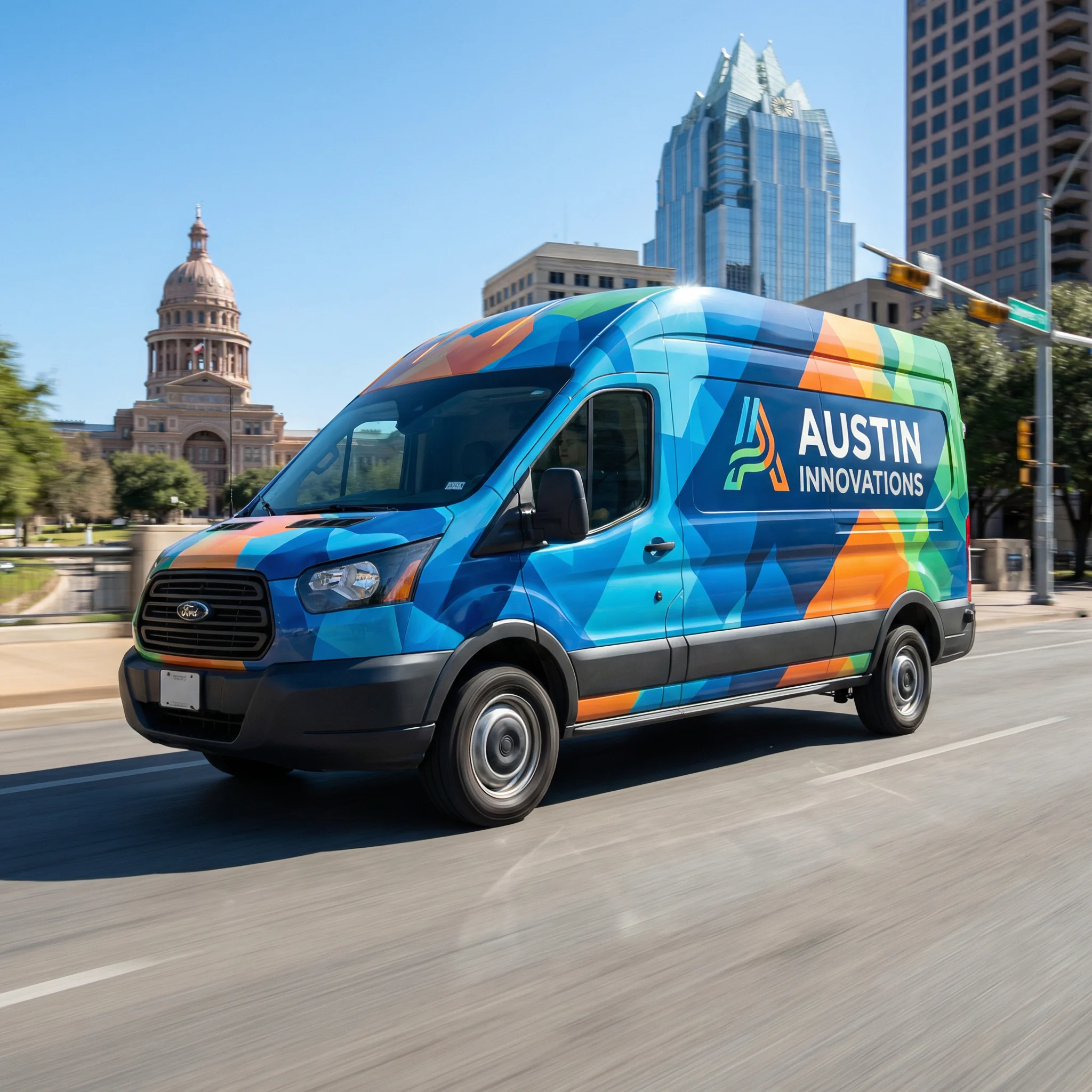 Commercial vehicle wrap for Book People van in Austin Texas showcasing professional fleet branding by SpeedETransfers