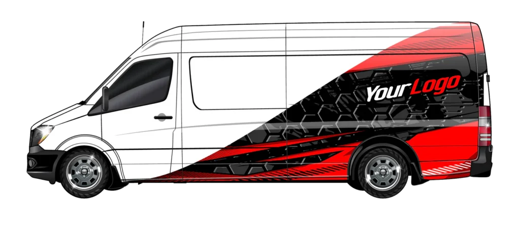 Partial vehicle wraps Austin TX van with custom vehicle graphics and commercial branding design