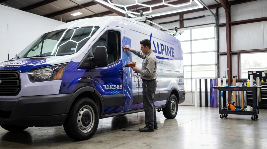 Fleet Wraps Austin 2 This image shows a professionally installed commercial vehicle wrap in Austin, TX by SpeedETransfers. The custom vehicle wrap enhances brand visibility, creates a professional appearance, and helps businesses advertise while driving. Our vehicle wraps Austin services are ideal for fleet wraps, company vans, and commercial vehicles looking to grow their brand presence.