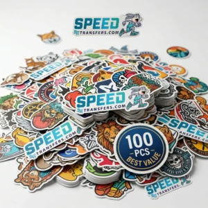 100 pcs custom die cut stickers bulk best value sticker pack Speede Transfers