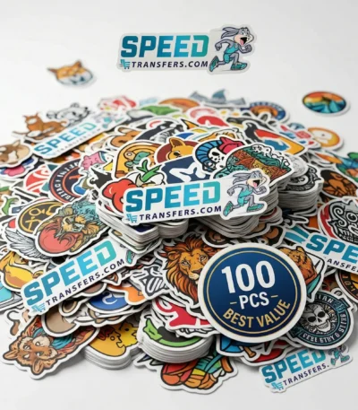 100 pcs custom die cut stickers bulk best value sticker pack Speede Transfers