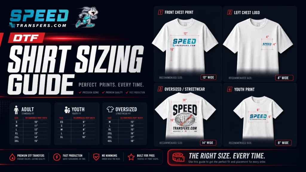 DTF Shirt Sizing Guide for Perfect Placement Featuring 21 Sizes