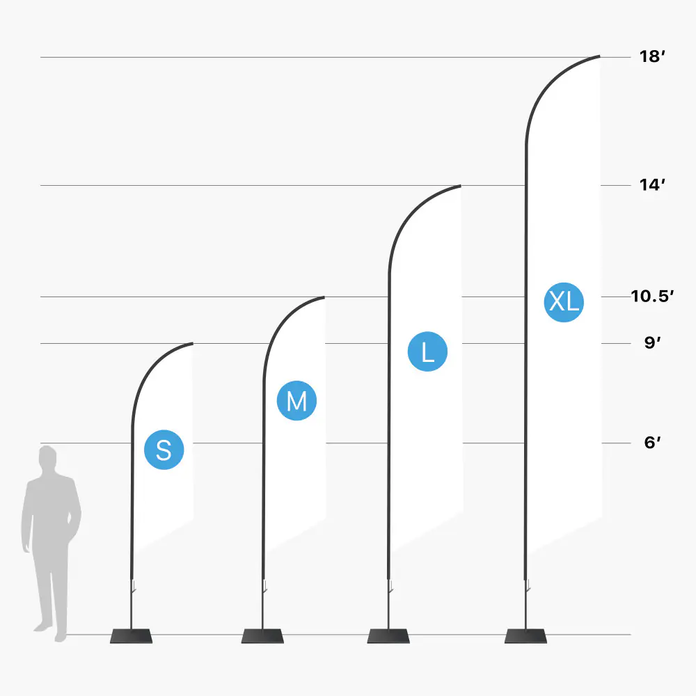 Feather flag size comparison chart